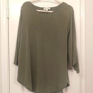 Zenana Olive top Slit sleeves with Tie Knots